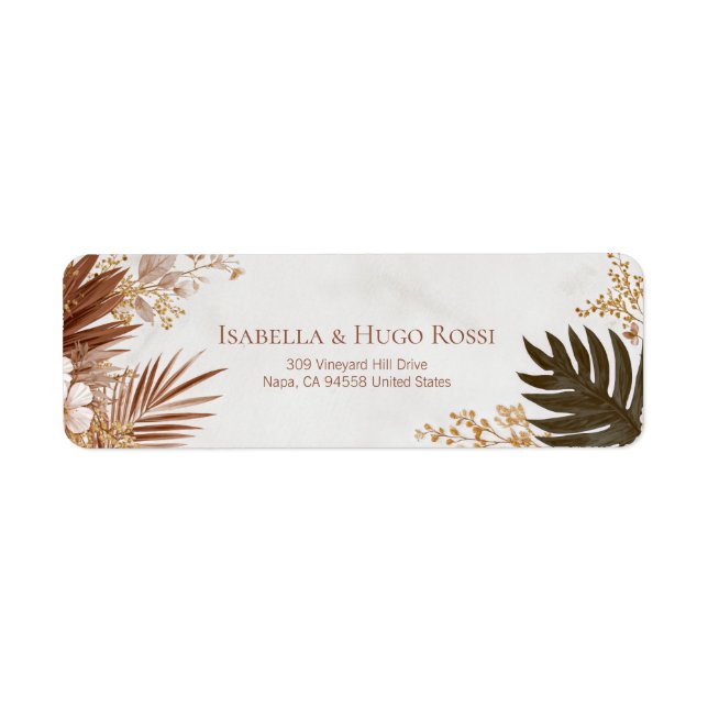 Bronze Palm Fan Bohemian Botanical Border Label (Front)