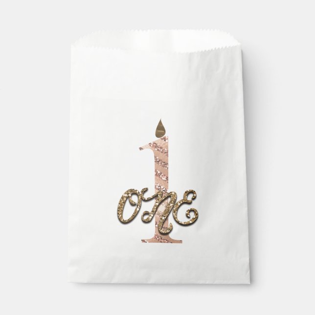 Bronze Polka Dots Rose Gold ONE 1 1st Birthday Favor Bag (Front)