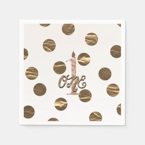 Bronze Polka Dots Rose Gold ONE 1 1st Birthday Napkins