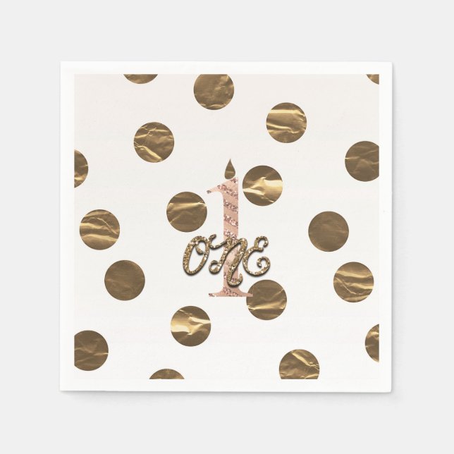 Bronze Polka Dots Rose Gold ONE 1 1st Birthday Napkins (Front)