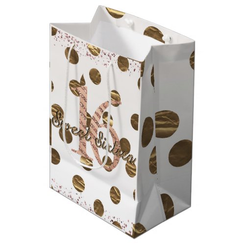 Bronze Polka Dots Rose Gold Sweet 16 Birthday Medium Gift Bag