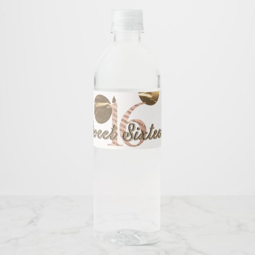 Bronze Polka Dots Rose Gold Sweet 16 Birthday Water Bottle Label