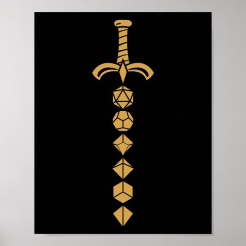 Bronze Polyhedral Dice Sword Tabletop RPG Poster