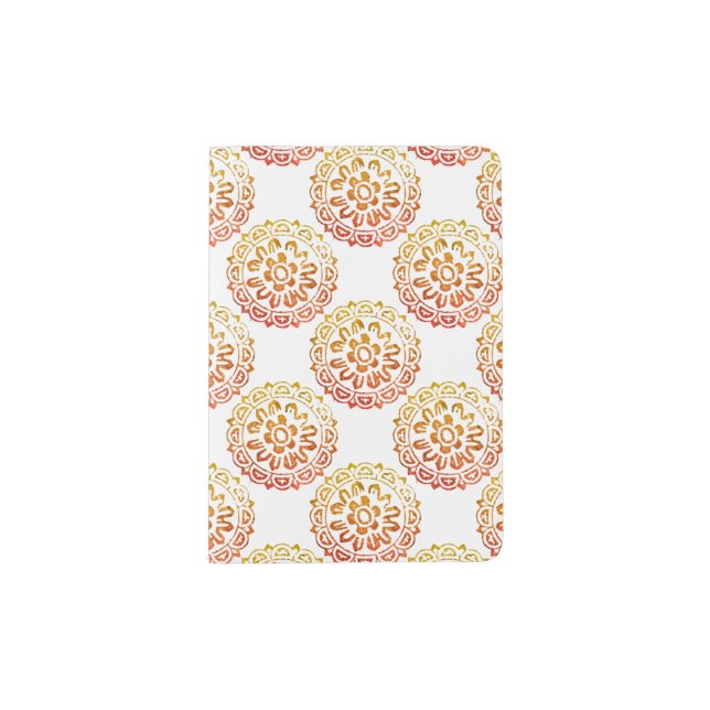 Bronze Quiet Mandalas Motif Design in Orange Passport Holder (Front)