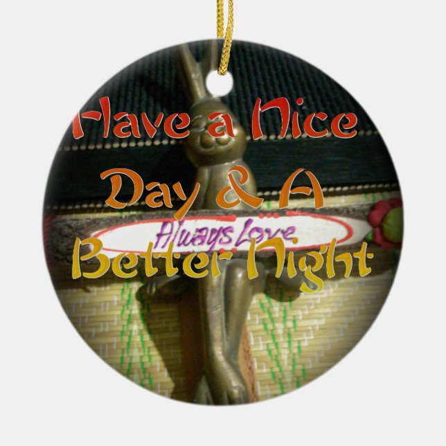 Bronze Rabbit Sculpture with Inspirational Quotes  Ceramic Ornament (Front)