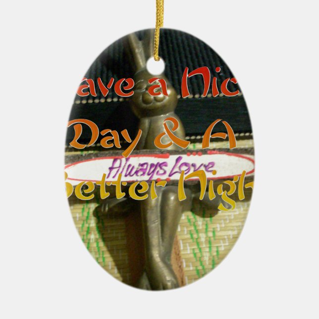 Bronze Rabbit Sculpture with Inspirational Quotes  Ceramic Ornament (Front)