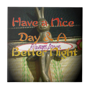 Bronze Rabbit Sculpture with Inspirational Quotes Ceramic Tile