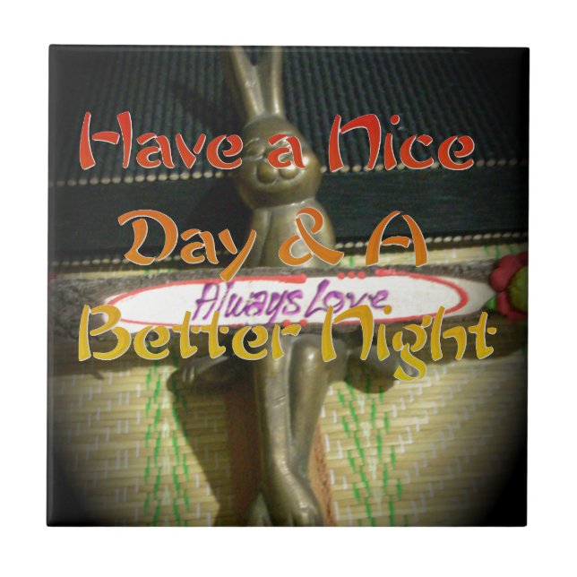 Bronze Rabbit Sculpture with Inspirational Quotes  Ceramic Tile (Front)