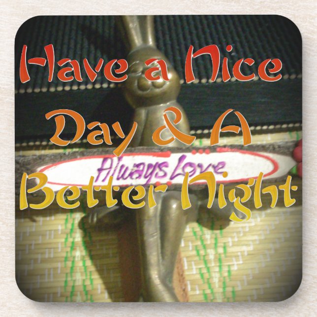 Bronze Rabbit Sculpture with Inspirational Quotes  Drink Coaster (Front)