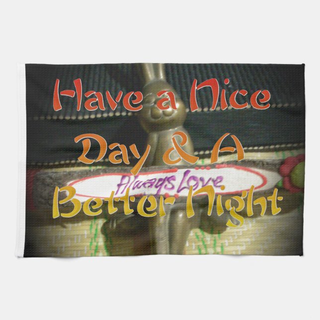 Bronze Rabbit Sculpture with Inspirational Quotes  Kitchen Towel (Horizontal)
