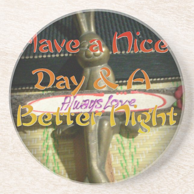 Bronze Rabbit Sculpture with Inspirational Quotes  Sandstone Coaster (Front)