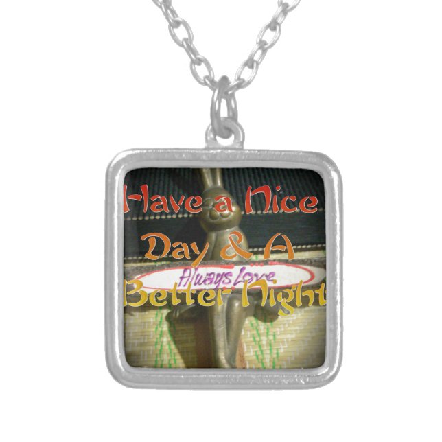 Bronze Rabbit Sculpture with Inspirational Quotes  Silver Plated Necklace (Front)