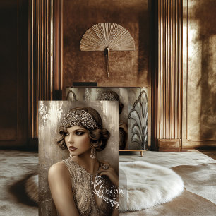 Bronze Roar, Gatsby Flapper Glamor Portrait Tissue Paper