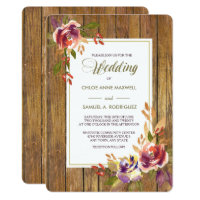 Bronze Rose Warm Wood Wedding Invitation