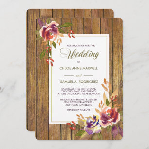 Bronze Rose Warm Wood Wedding Invitation