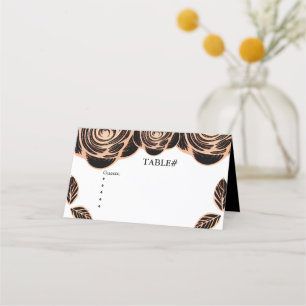 Bronze Rose with Leaves on Black Customizable  Place Card