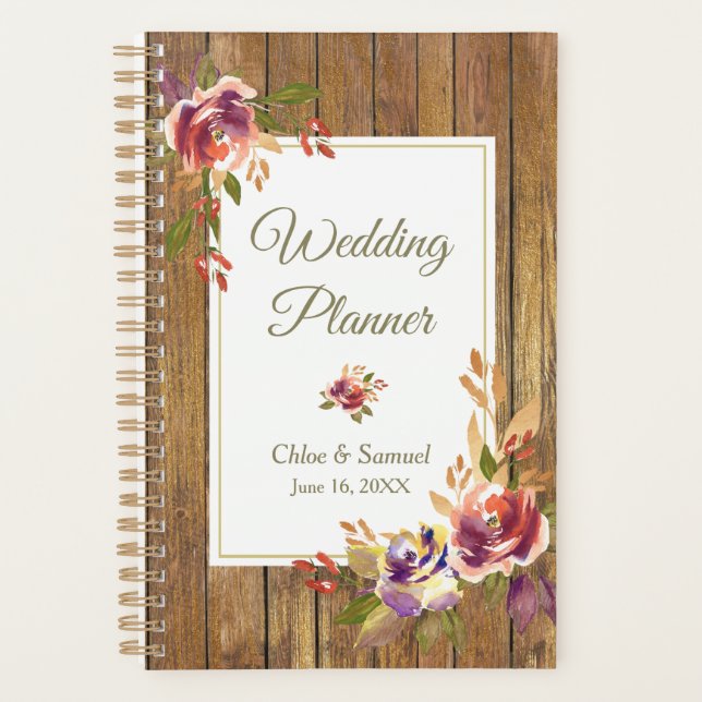 Bronze Rose Wood Floral Wedding Planner (Front)