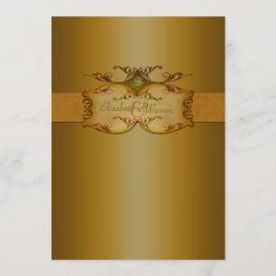 Bronze Scrolls Monogrammed Wedding Invitation