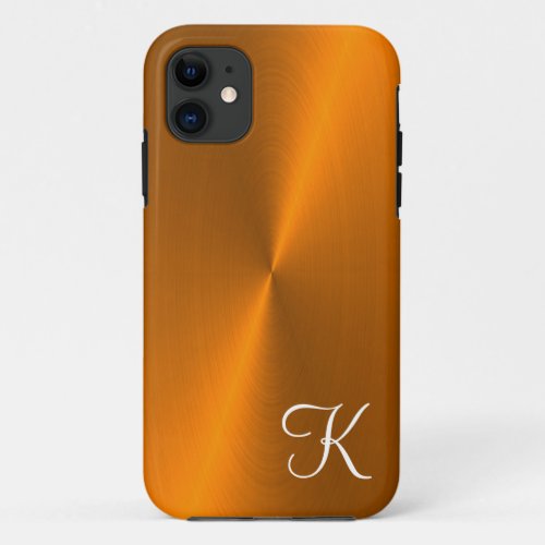 Bronze shiny faux metal monogram iPhone 11 case