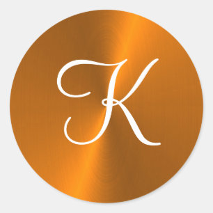 Bronze shiny faux metal monogram classic round sticker
