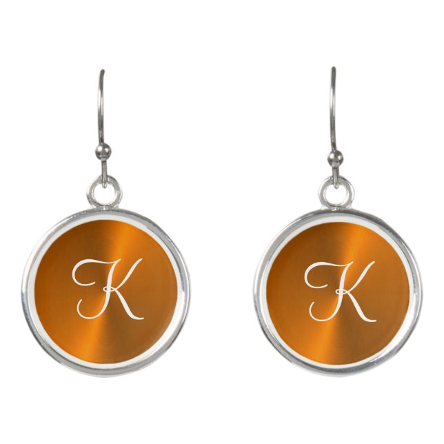 Bronze shiny faux metal monogram earrings (Front)