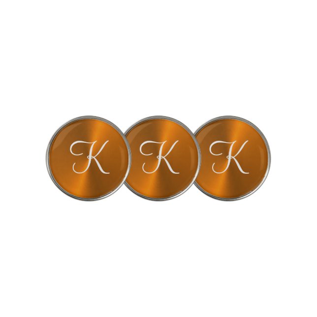 Bronze shiny faux metal monogram golf ball marker (3 Up)