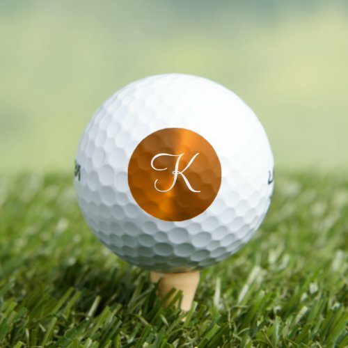 Bronze shiny faux metal monogram golf balls