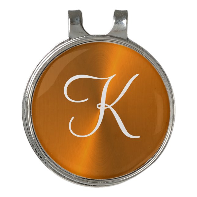 Bronze shiny faux metal monogram golf hat clip (Front)