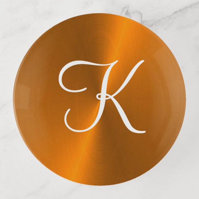 Bronze shiny faux metal monogram trinket tray (Front)