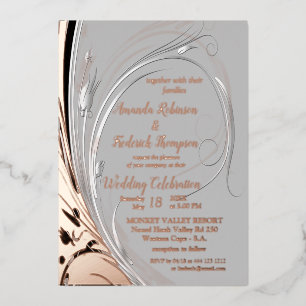 Bronze Silver abstract foil decor Invitation