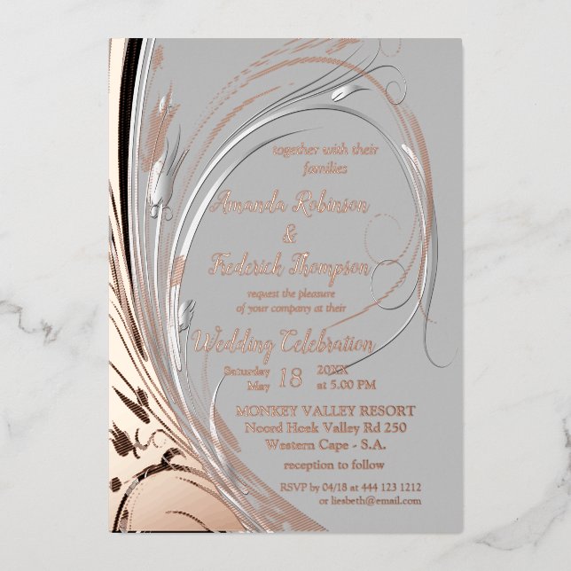 Bronze Silver abstract foil decor Invitation (Front)