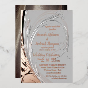 Bronze Silver & black abstract  Foil Invitation
