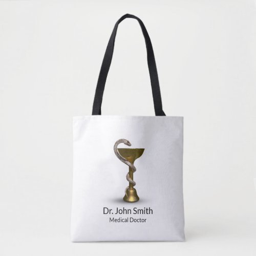 Bronze Snake Bowl Hygieia Medical White Caduceus Tote Bag