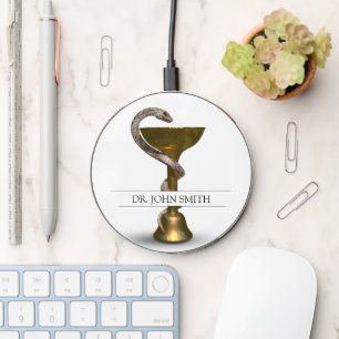 Bronze Snake Bowl Hygieia Medical White Name Wireless Charger