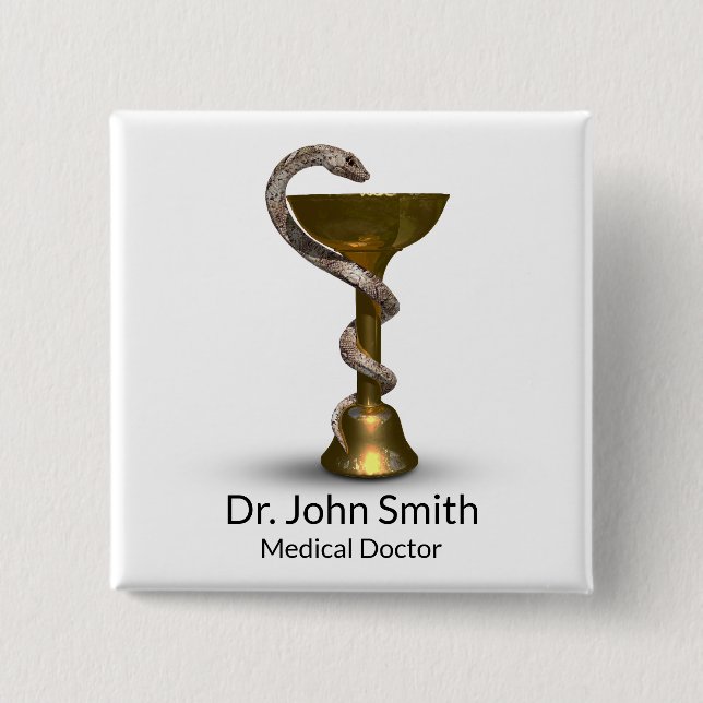 Bronze Snake Medical Bowl Hygieia White Caduceus Button (Front)