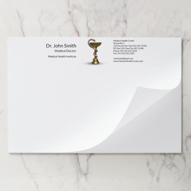 Bronze Snake Medical Bowl Hygieia White Caduceus Paper Pad (Folded)
