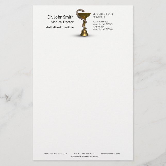 Bronze Snake Medical Bowl Hygieia White Caduceus Stationery (Front)