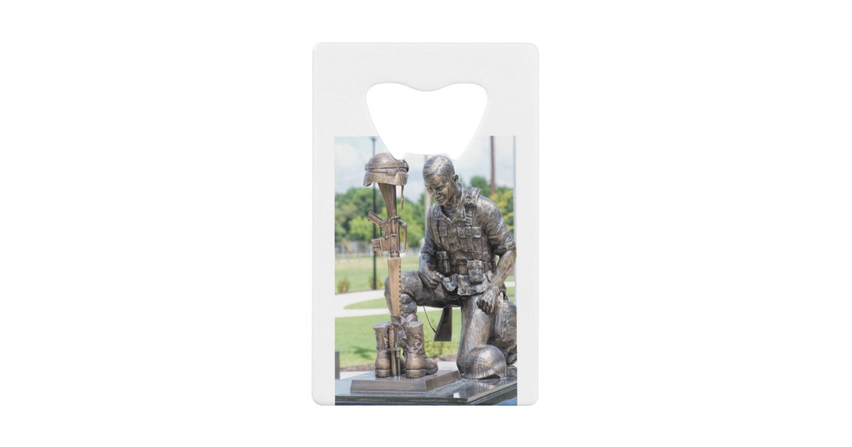 Bronze Soldier Kneeling Veterans Memorial Statue Credit Card Bottle Opener Zazzle Com