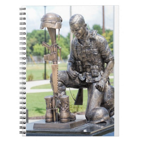 Bronze Soldier Kneeling Veterans Memorial Statue Notebook