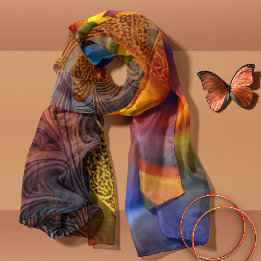 Bronze Spirals with Blue Abstract Scarf