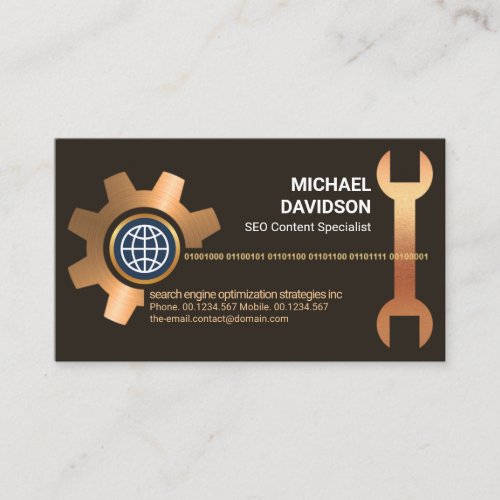 Bronze Sprocket Binary Codes Connection SEO Business Card