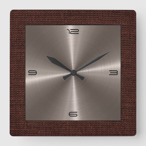 Bronze Stainless Steel Modern Burlap Border Square Wall Clock