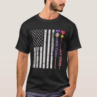 Bronze Star Purple Heart Medal Award Us Flag Veter T-Shirt