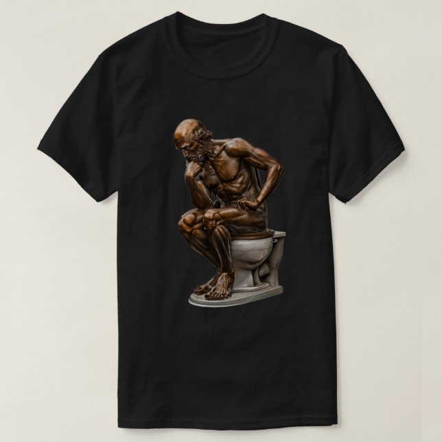 Bronze Statue "The Thinker" Humor T-Shirt (Design Front)