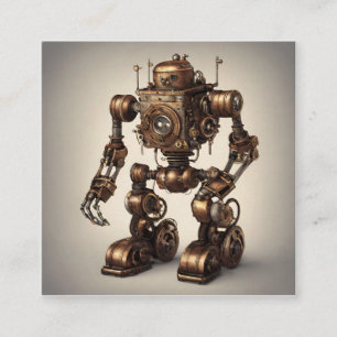 Bronze Steampunk Robot Sculpture Enclosure Card