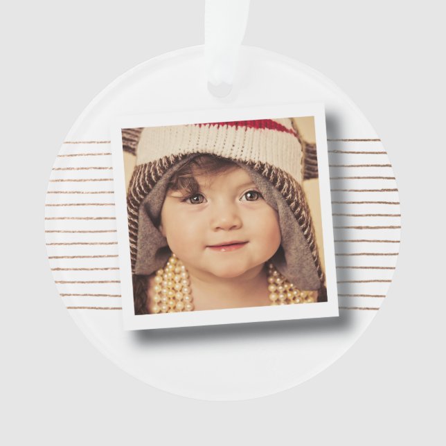Bronze Stripes Christmas Photo Tree Frame Ornament (Front)