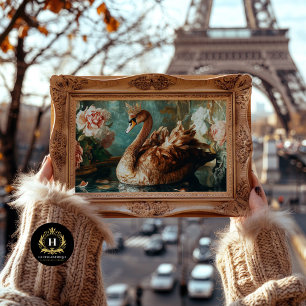 Bronze Swan with Crown and Pink Florals Decoupage Tissue Paper