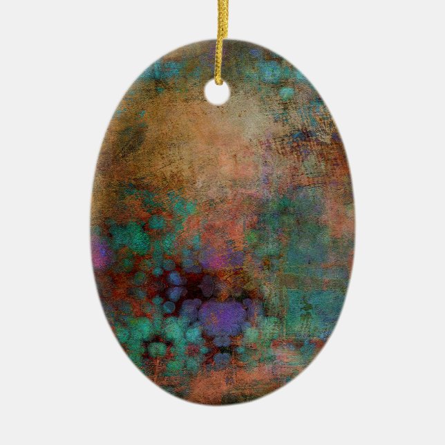 Bronze, Teal, Purple Abstract Ceramic Ornament (Front)