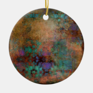 Bronze, Teal, Purple Abstract Ceramic Ornament