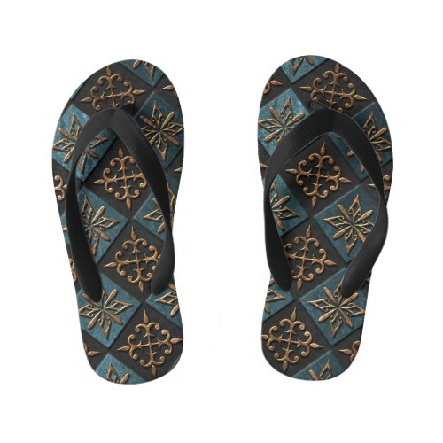 Bronze texture with carving pattern kids flip flops